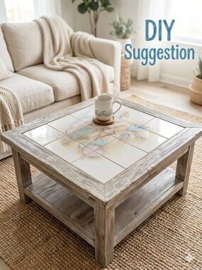 Coastal Beach Ceramic (12pc) Tile Set Brazil Gold Accents DIY Coffee Table Mural